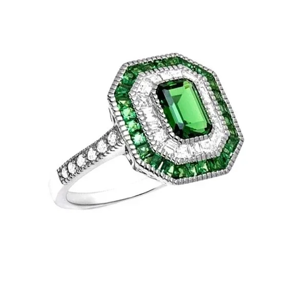 Art Deco FAUX Emerald Diamond Ring Size thru